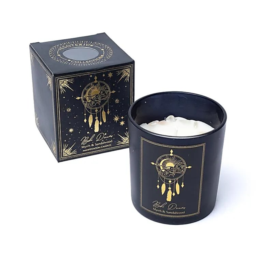 Manifestation kerti, soja. Boho dreams. Sandalviður og myrra. 120 gr