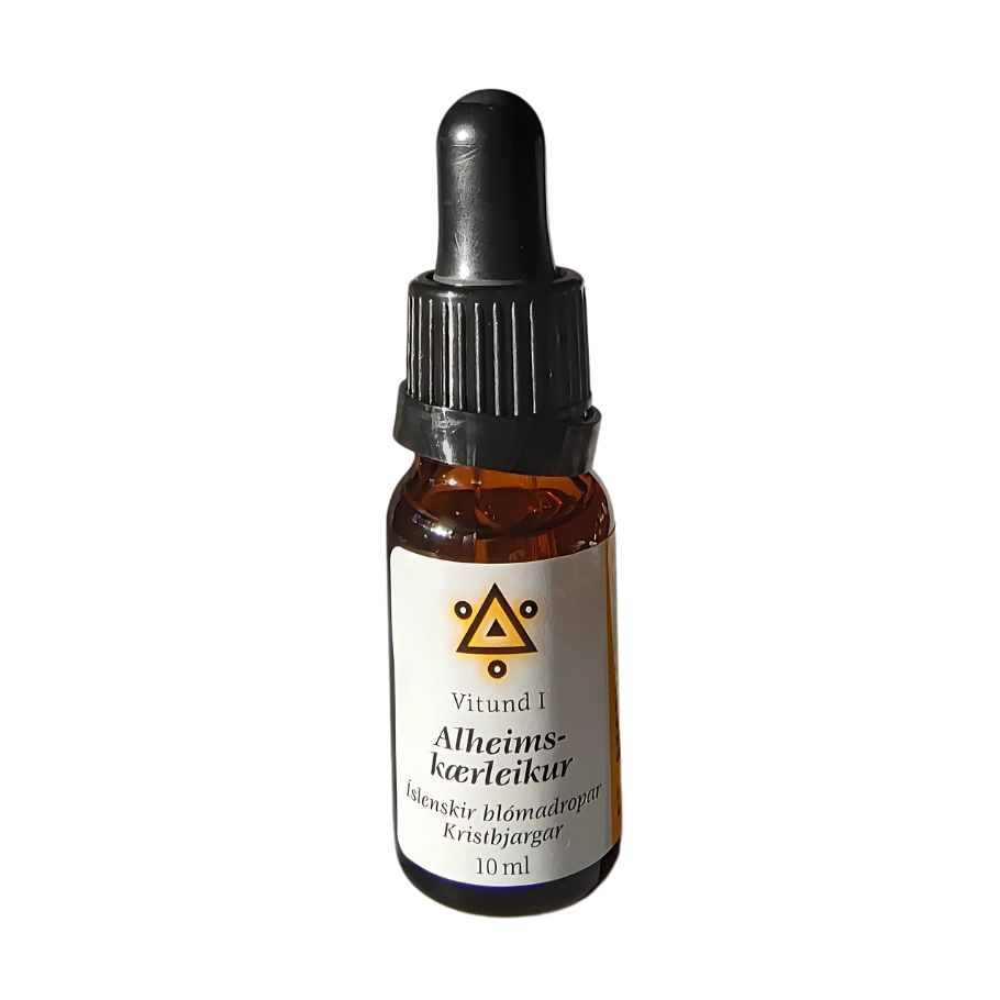 Alheimskærleikur. Íslenskir Blómadropar Kristbjargar. Vitund 1. 10 ml.