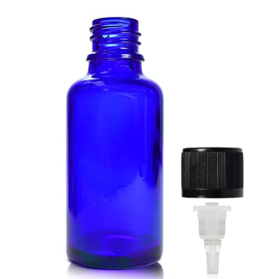 50 ml blá glerflaska með dropateljara og loki - Amphora Aromatics