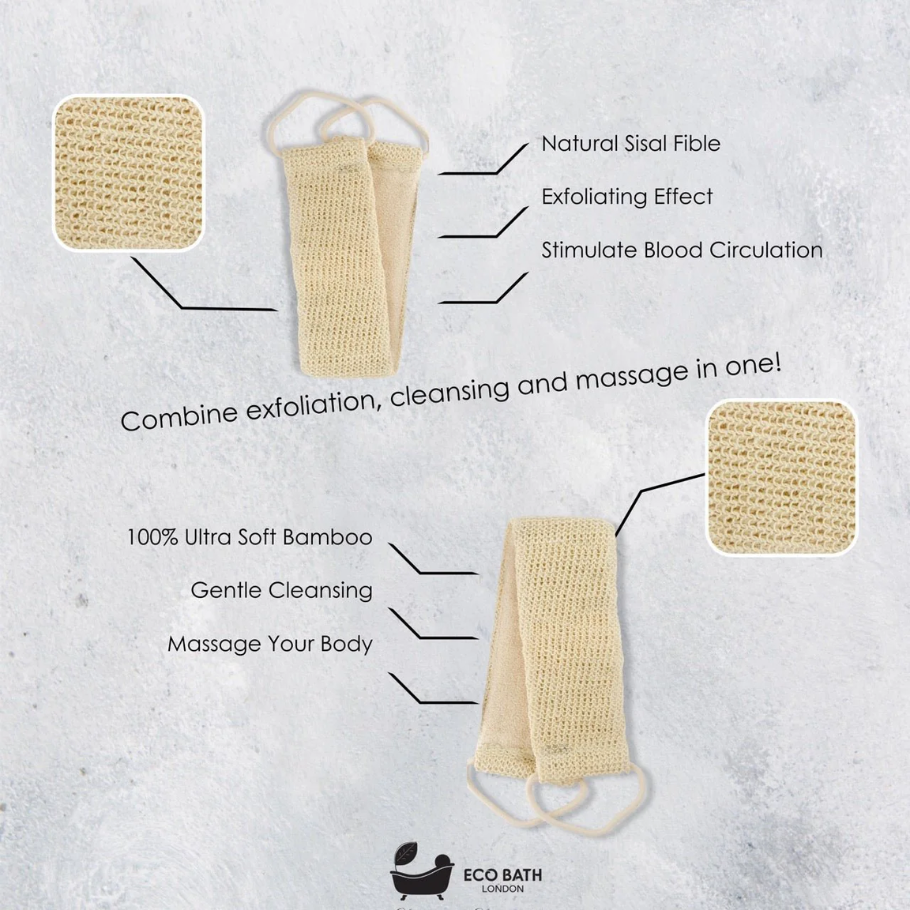 Bakskrúbbur úr sisal og bómull með handföngum - Eco Bath London
