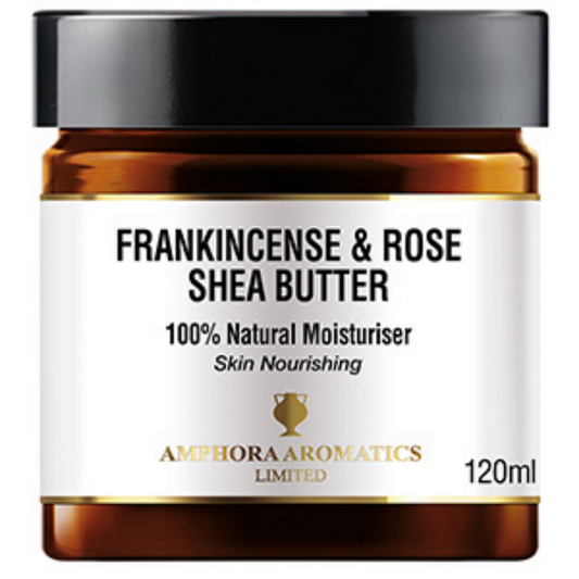 Shea smjör húðkrem með þeyttri áferð, Frankincense & rósailmur 120 ml.  Amphora Aromatics