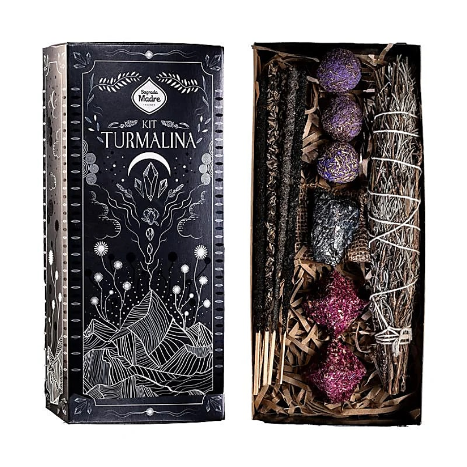 Reykelsis gjafaaskja með Tourmaline kristal- Sagrada Madre