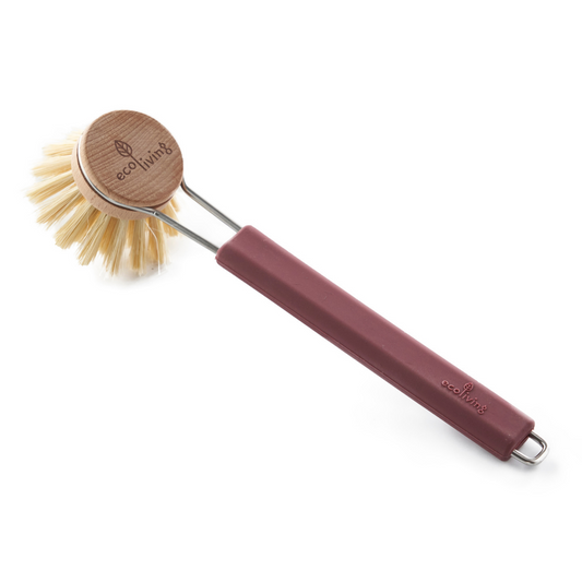 Uppþvottabursti með burgundy silikon handfangi