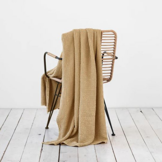 Rúmteppi úr hör 260x240. Sandy beige