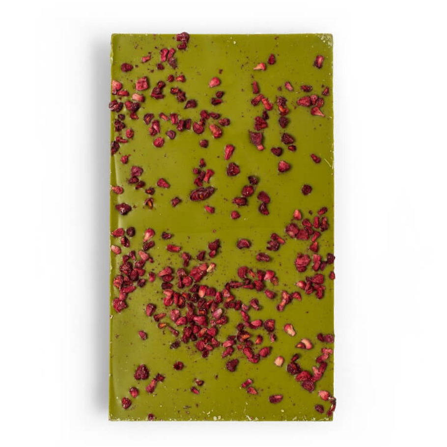 Matcha og hindberja súkkulaði 80 gr.