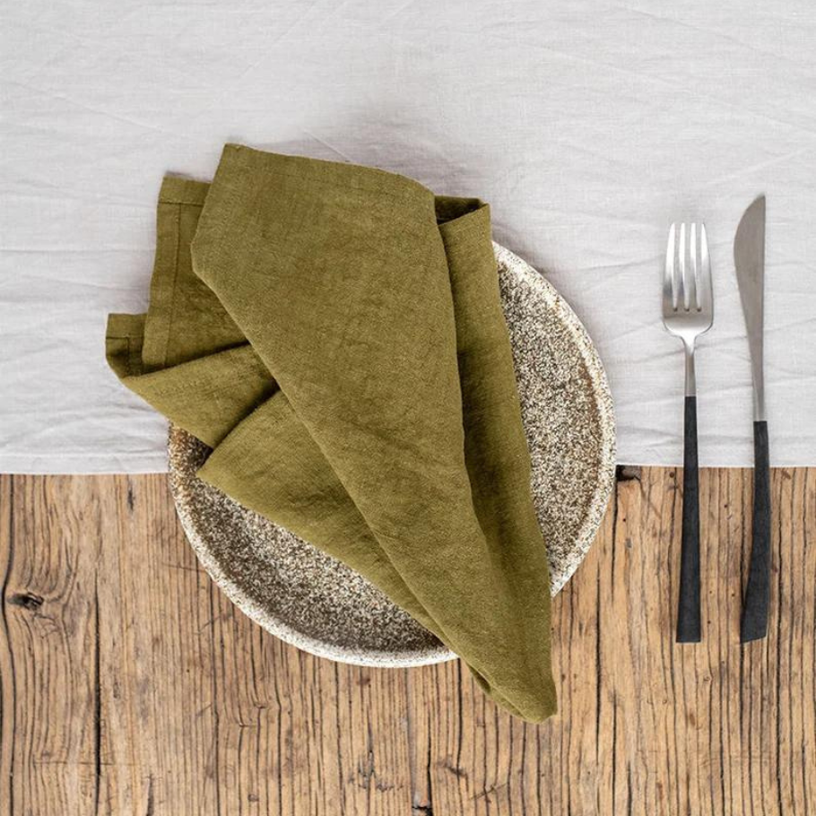 Hör servíettur, 46x46 cm. Ólífu grænar. 2 stk.