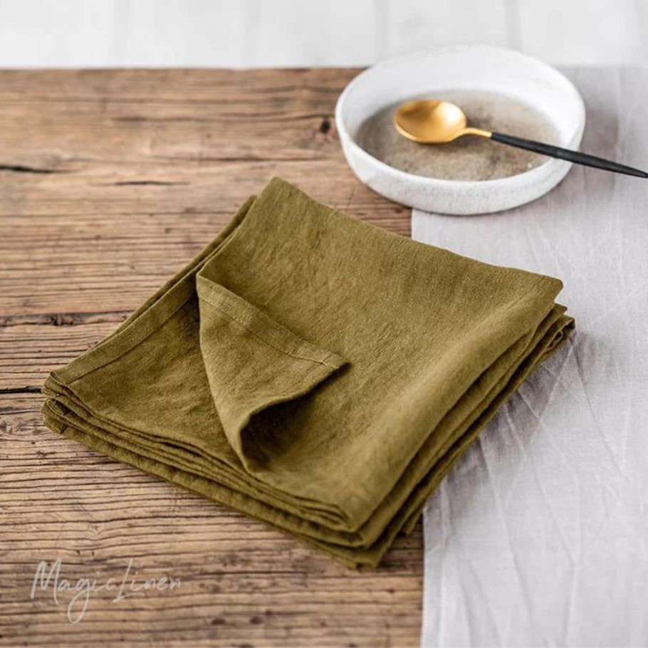 Hör servíettur, 46x46 cm. Ólífu grænar. 2 stk.