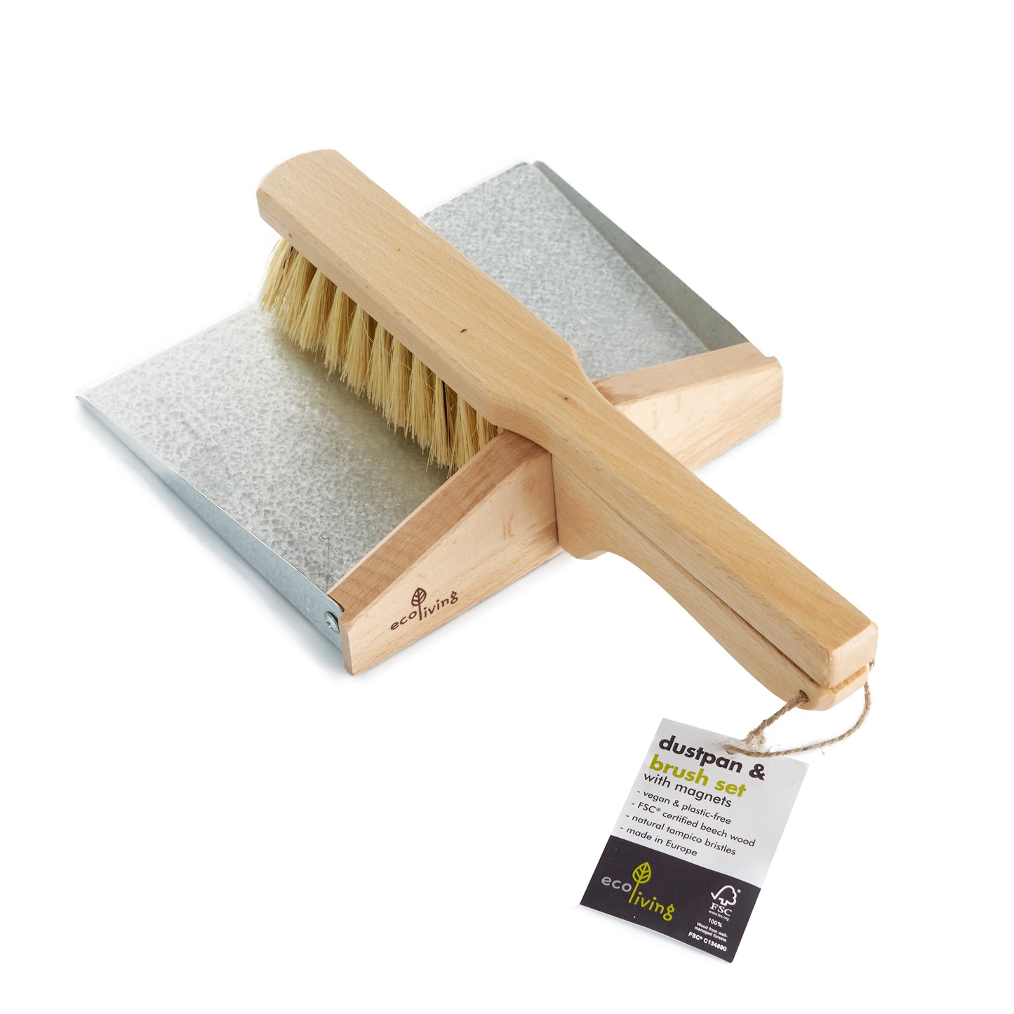 Fægiskófla og handsópur með segli. 100%FSC viður. EcoLiving.