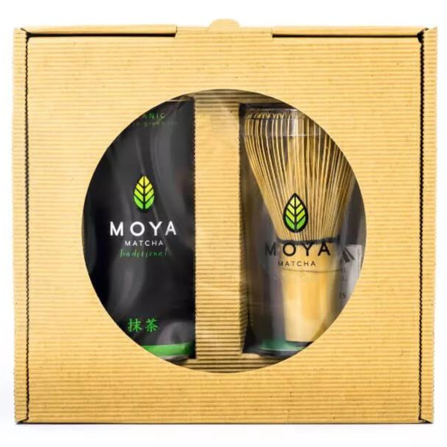 Moya Matcha gjafasett traditional. Te og bambuspískur.
