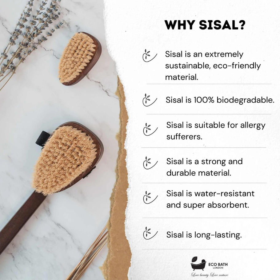 Þurrbursti á skafti, úr valhnotu með sisalhárum. Strigaól - Eco Bath London