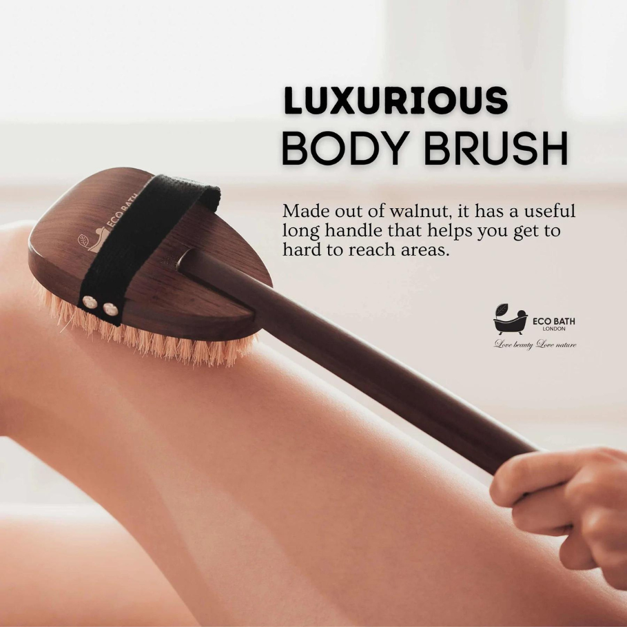 Þurrbursti á skafti, úr valhnotu með sisalhárum. Strigaól - Eco Bath London