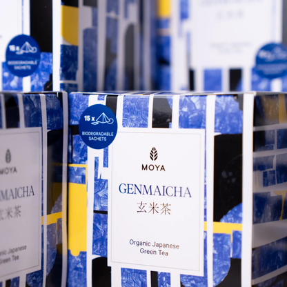 Moya Genmaicha lífrænt grænt te, 15 tepokar