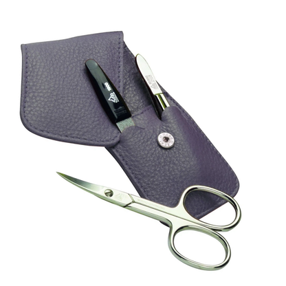 Ferða snyrtisett, 3 hlutir, brúnt leðurhulstur