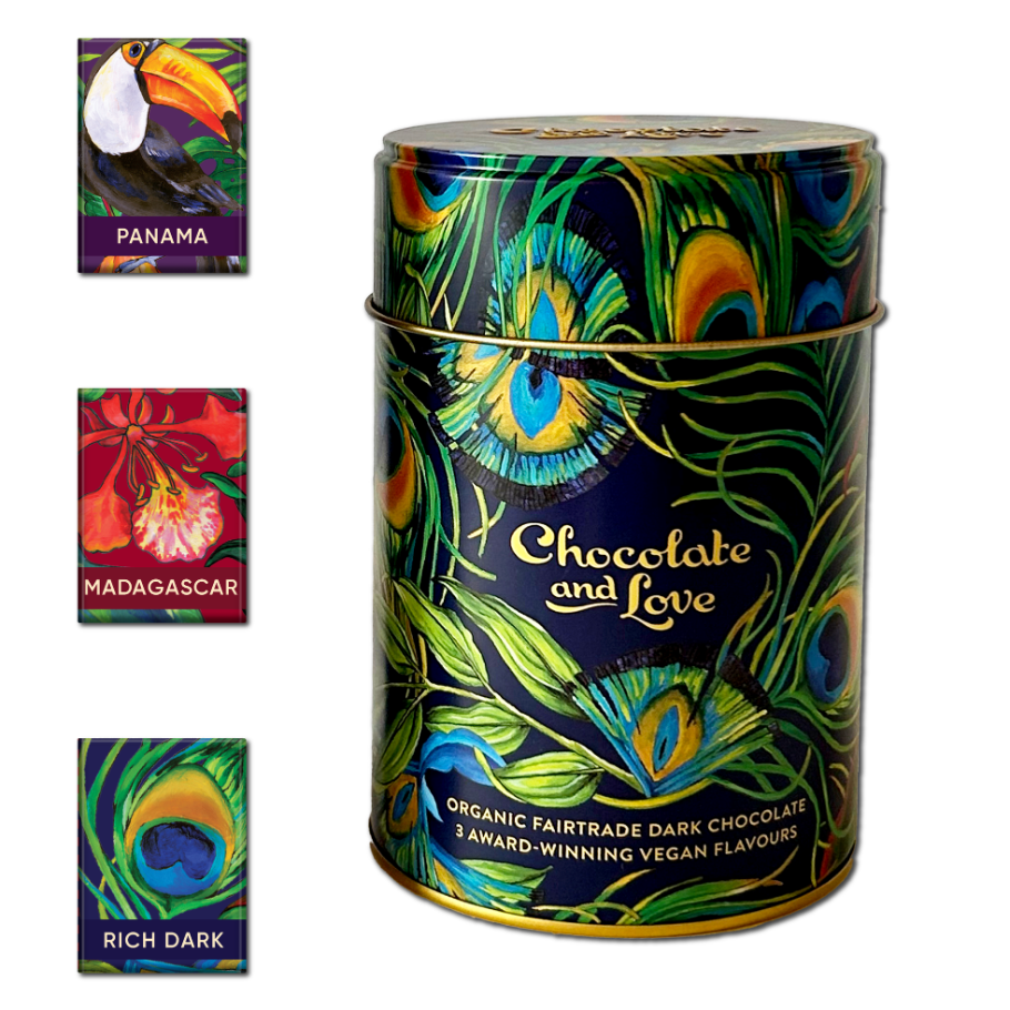 Rich Dark Gift Tin, úrval af litlum súkkulaðimolum. Chocolate and Love
